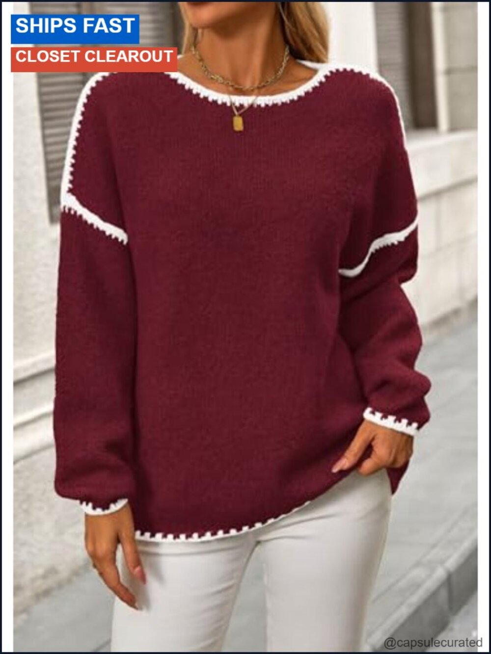 Oversized Chunky Knit Crewneck Pullover Sweater Drop Shoulder - Picture 2 of 6